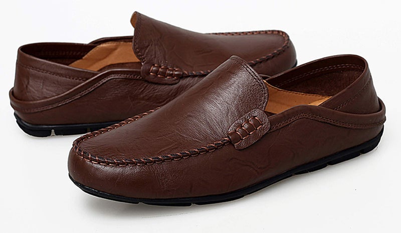 Go Tour Men's Leather Casual Slip On Loafers Breathable Driving Shoes Fashion Slipper Dark Brown 10.5/46 - Image 5